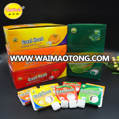 China wholesale fruit flavors jam filling bubble gum / Center filled chewing gum